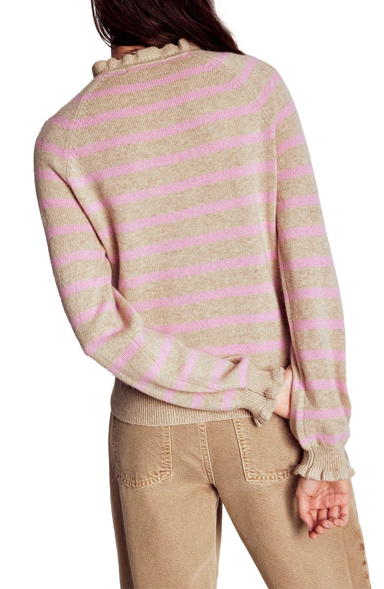 Boden Fae Fair Isle Ruffle Trim Sweater, Alternate, color, Camel/ Pink Stripe