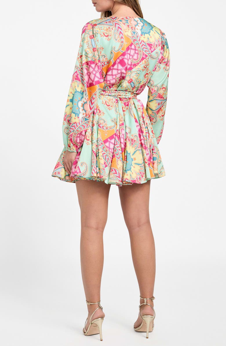 Marciano Grenada Maya Long Sleeve Braided Tie Belt Faux Wrap Minidress, Alternate, color, Grenada Print