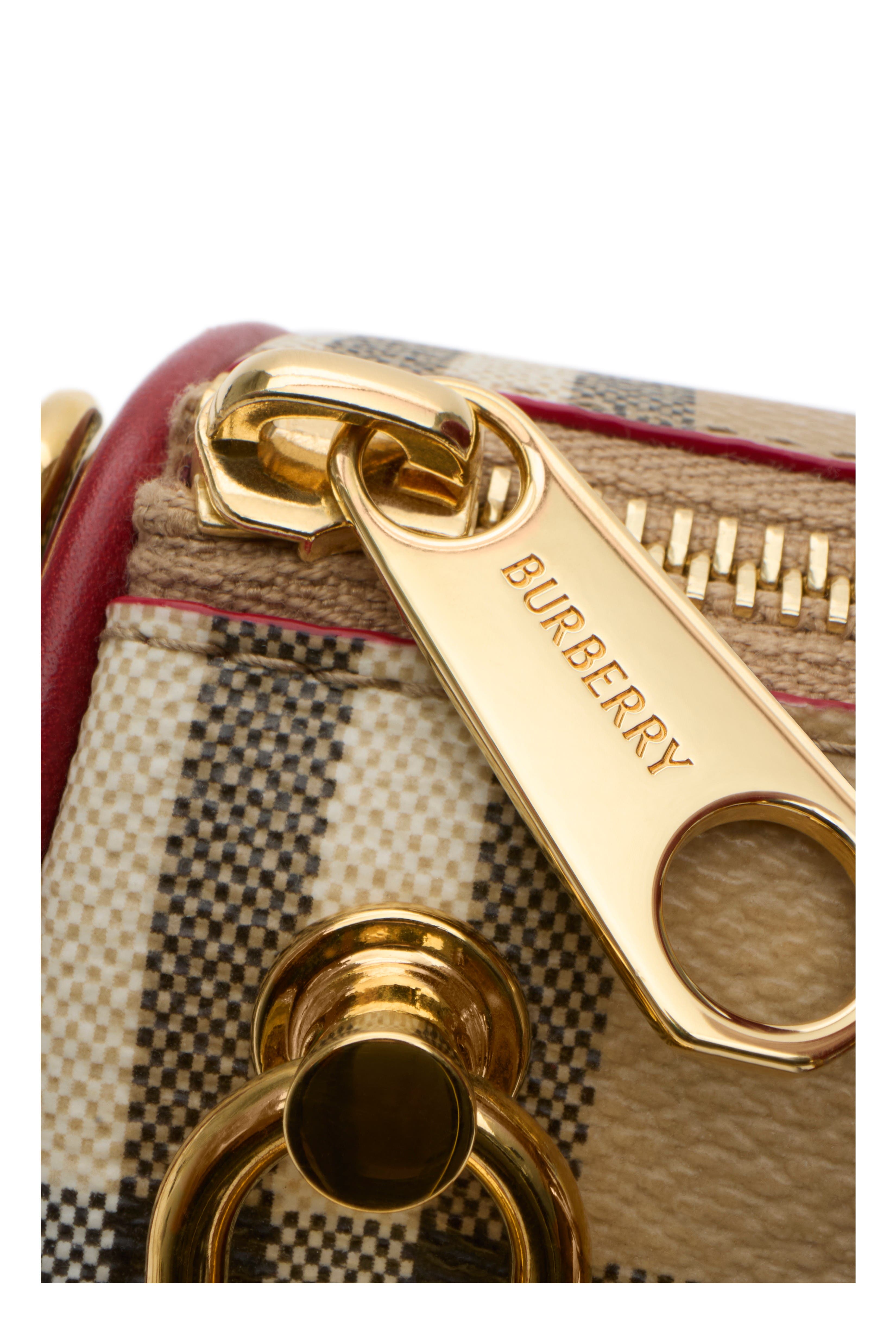 Burberry Mini Check Bowling Bag, Alternate, color, Archive Beige/Ruby Red