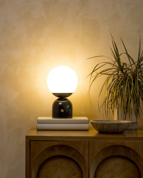 Brightech Mila 9.85" Marble Led Bedside Table Lamp With Built-in 3-way Dimmer In Classic Black