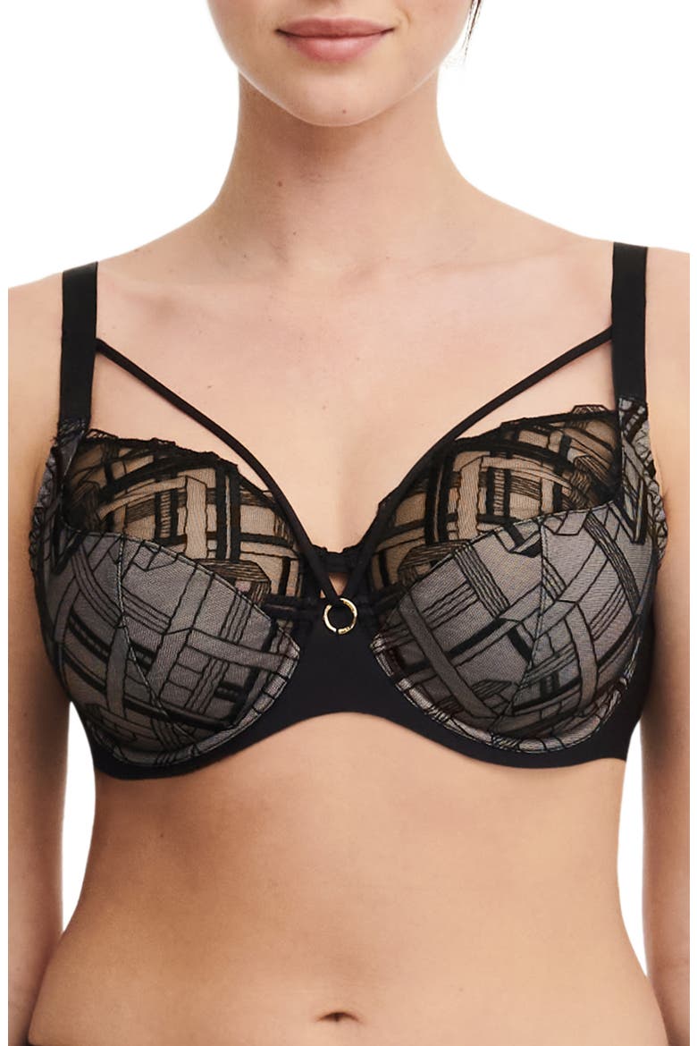 Graphic Support Lace Underwire Full Coverage Bra, Main, color, BLACK-11