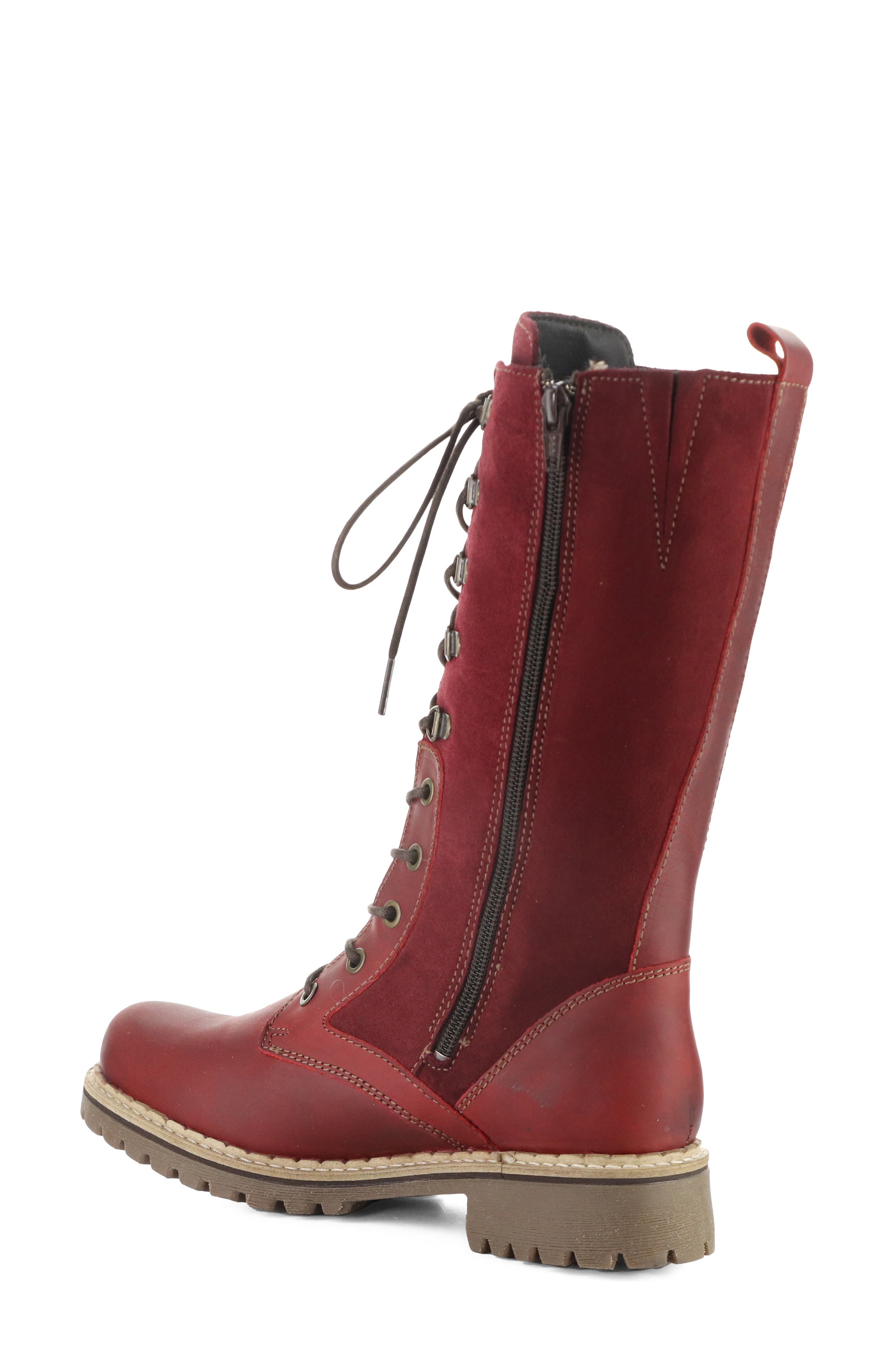Havi Leather Lace-Up Tall Boot, Alternate, color, RED/ SANGRIA