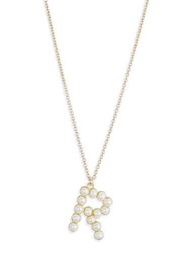 Meshmerise Imitation Pearl Initial Pendant Necklace In White