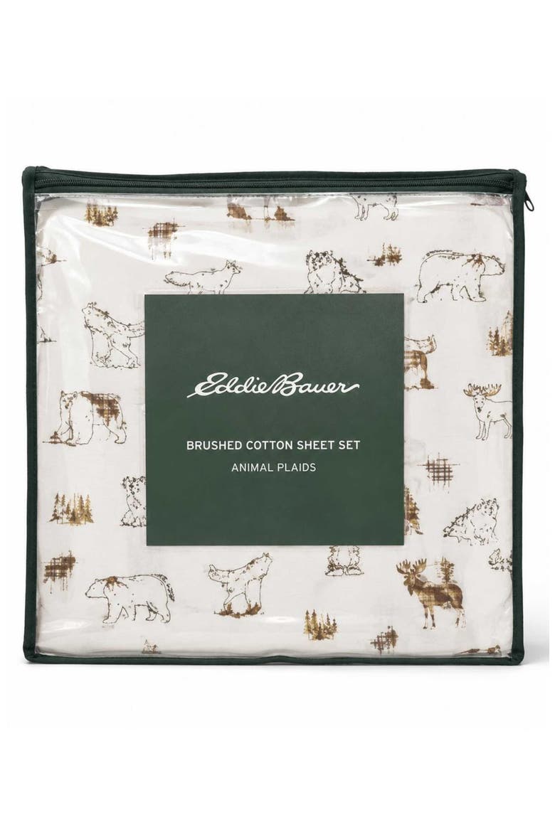 Animal Plaids Cotton Flannel Sheet Set, Alternate, color, OFF WHITE/ BROWN/ YELLOW