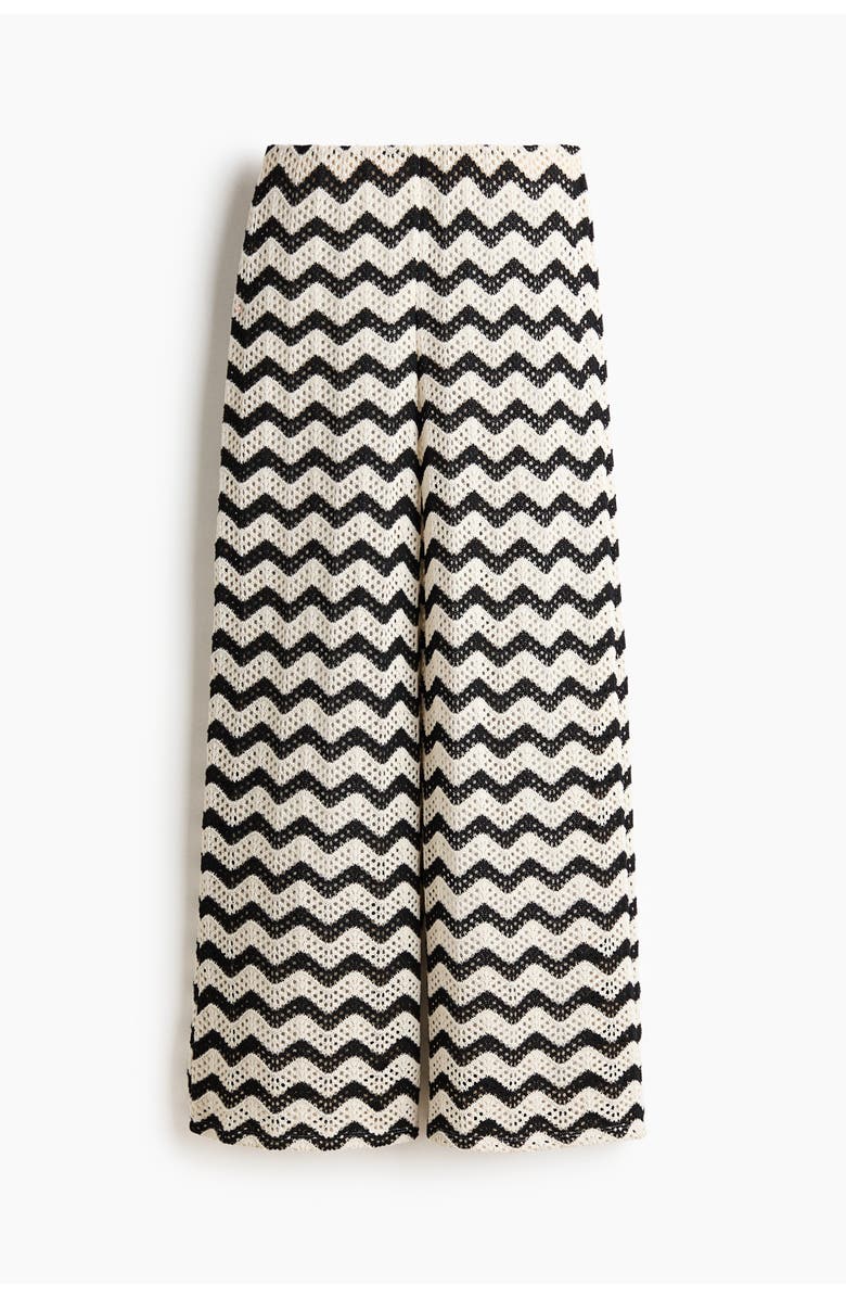 H&M Wide Textured-knit Trousers, Main, color, Black/Zigzag Pattern
