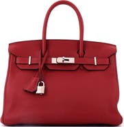 Pre-Owned Hermes Birkin Handbag Red Togo with Palladium Hardware 30