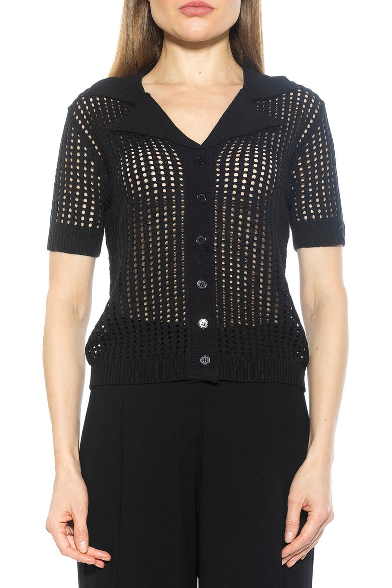 Josi Crochet Button-Up Top, Main, color, BLACK
