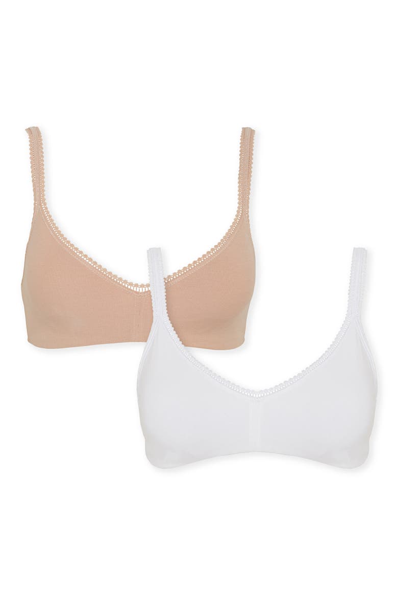 2-Pack Cabana Cotton Bralettes, Main, color, CHAMPAGNE/ WHITE