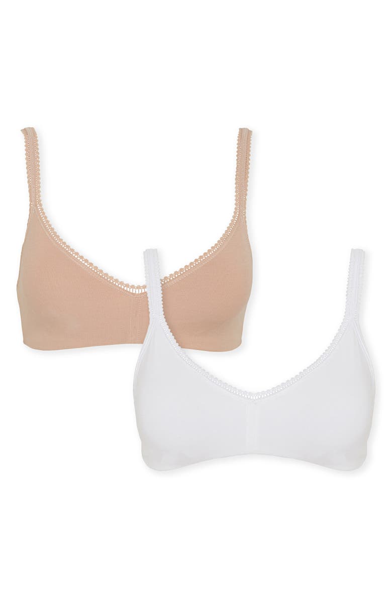 On Gossamer 2-Pack Cabana Cotton Bralettes, Main, color, Champagne/ White