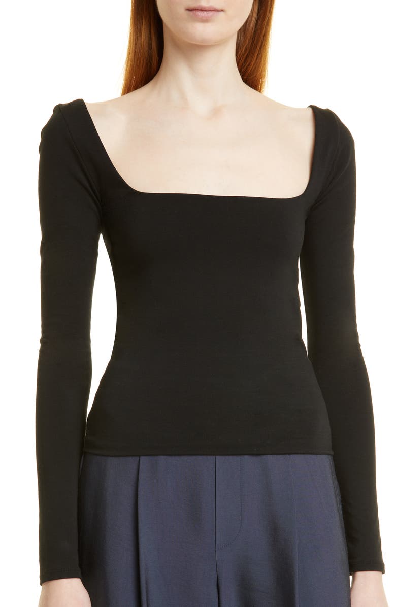 Vince Square Neck Long Sleeve Stretch Cotton Knit Top, Alternate, color, 