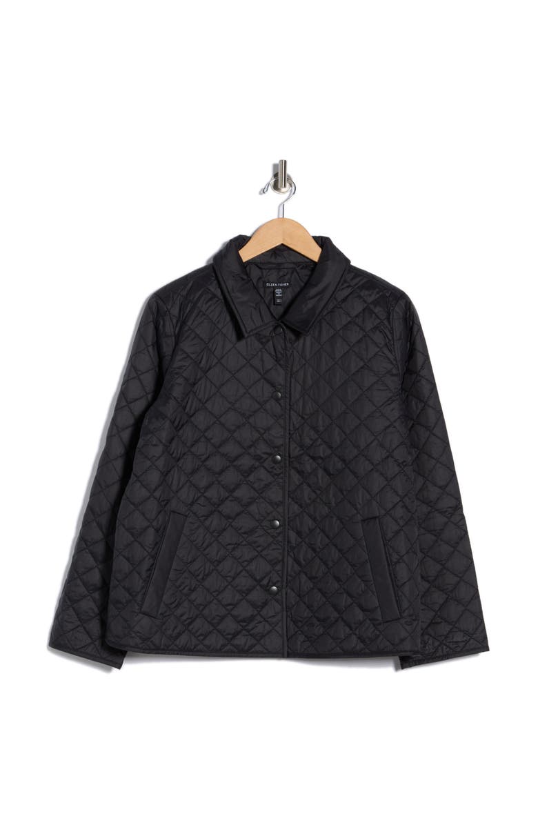 Eileen Fisher Classic Collar Diamond Quilted Jacket, Alternate, color, Black