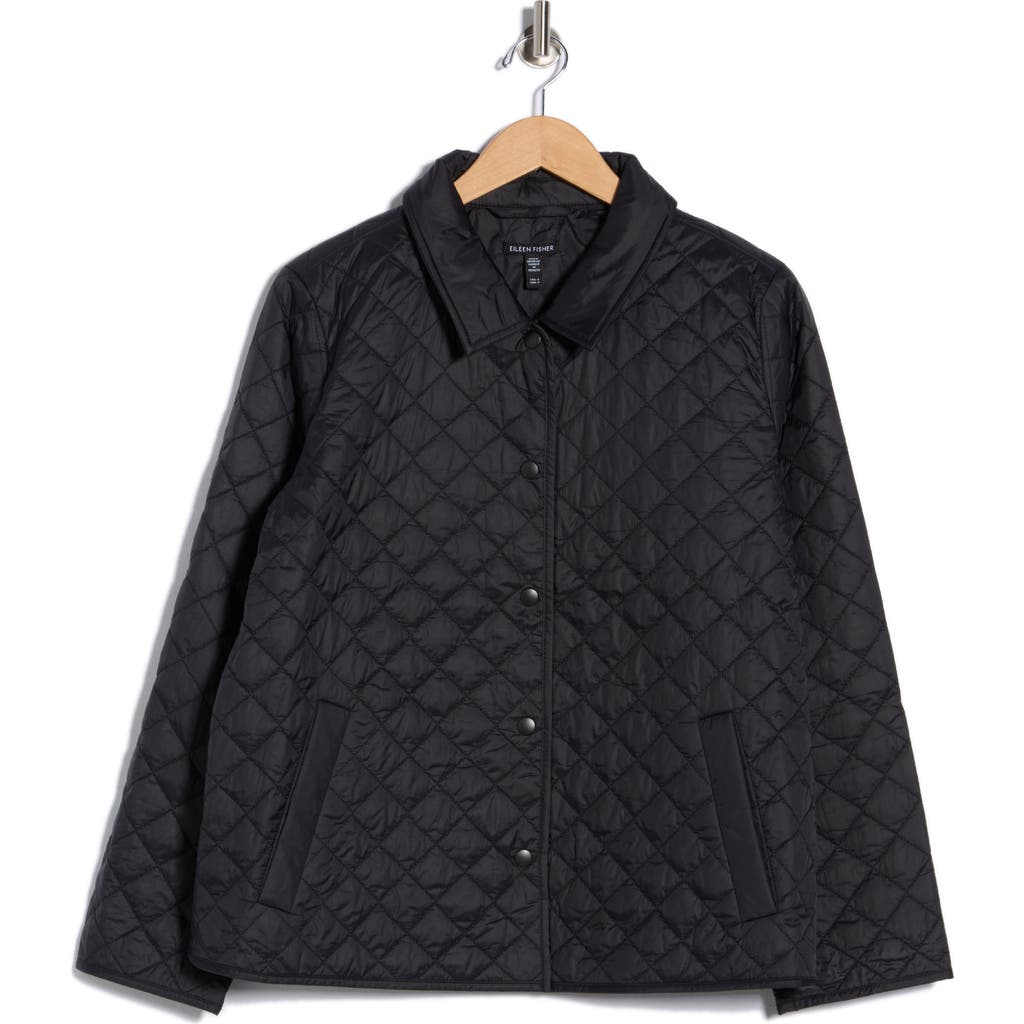 Eileen Fisher Classic Collar Diamond Quilted Jacket In Black