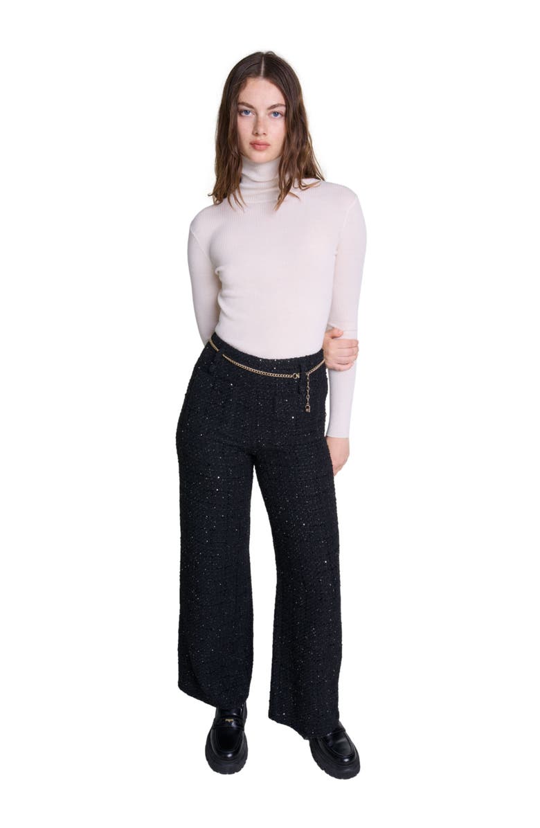 maje Sequinned tweed trousers, Alternate, color, 