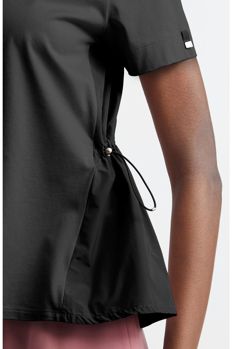 Drawcord Detail Taffeta Panel Cotton T-Shirt, Alternate, color, BLACK