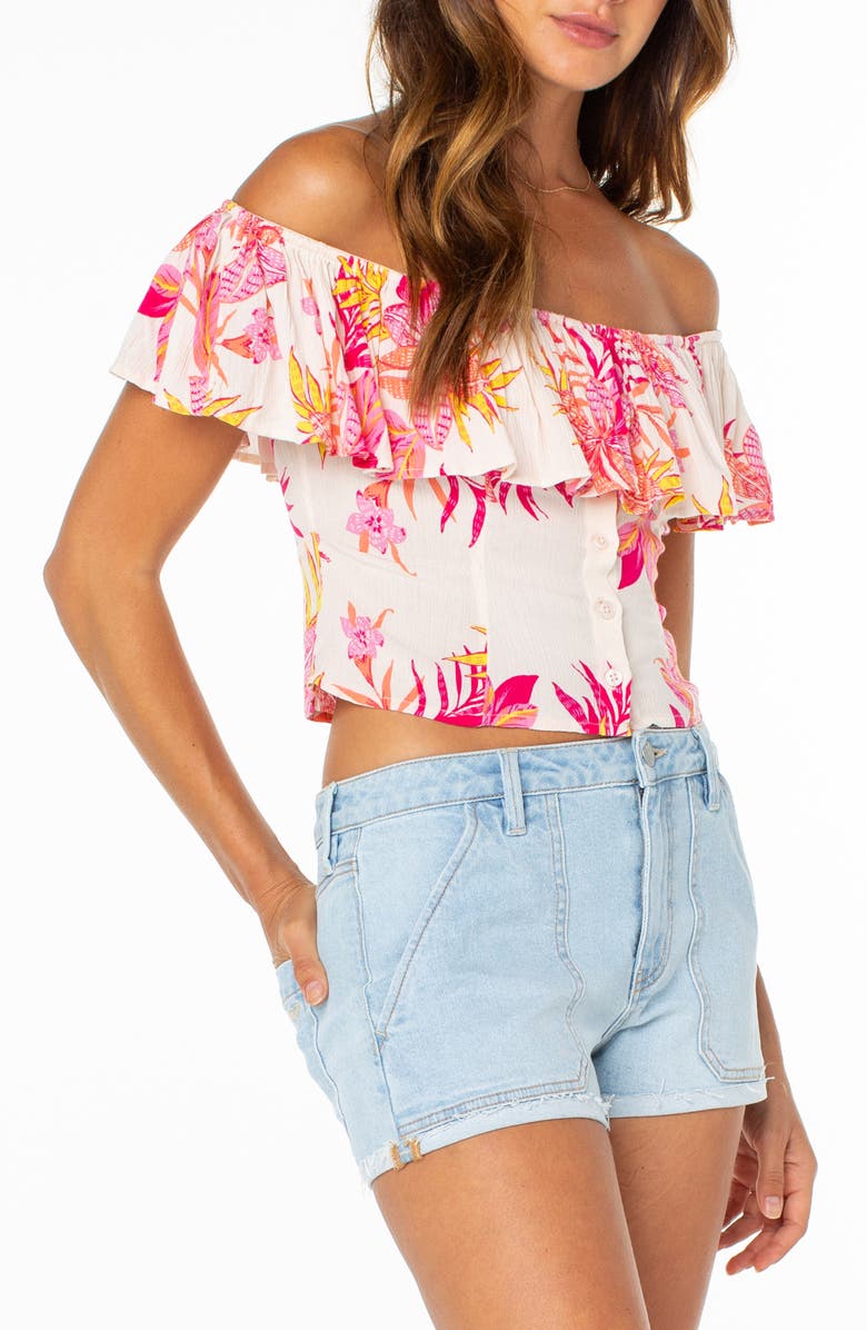 Roxy Clear Sky Botanical Off the Shoulder Button-Up Top, Alternate, color,
