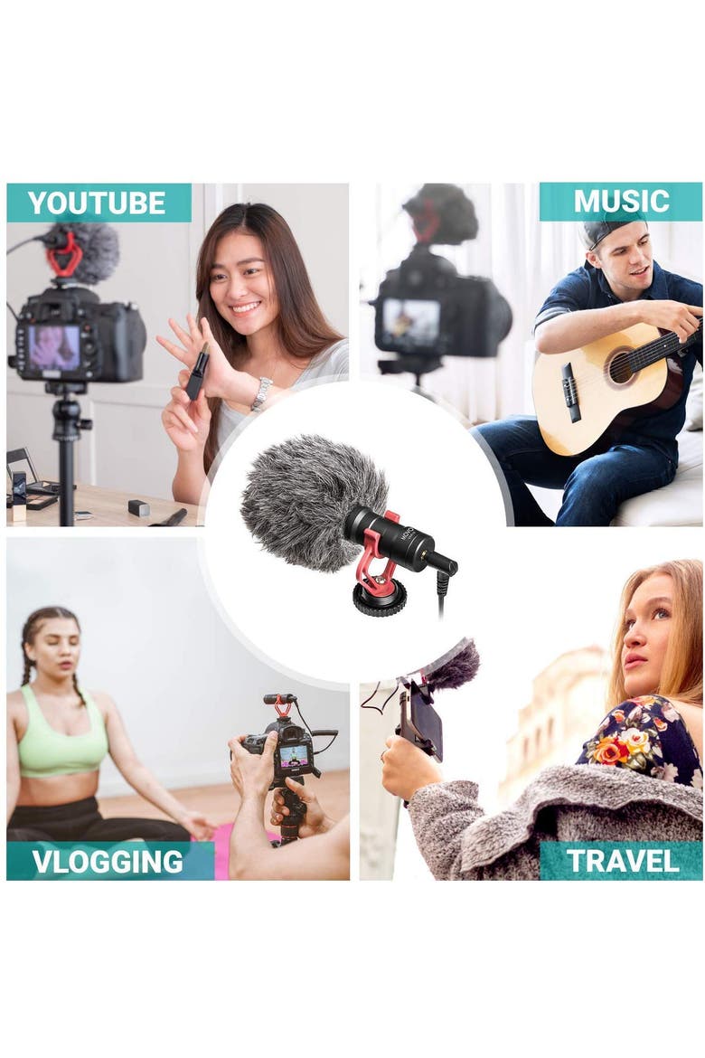 VXR10 Universal Video Microphone with Lightning Dongle Adapter - Includes Shock Mount, Deadcat Windscreen, Case, Alternate, color, Black