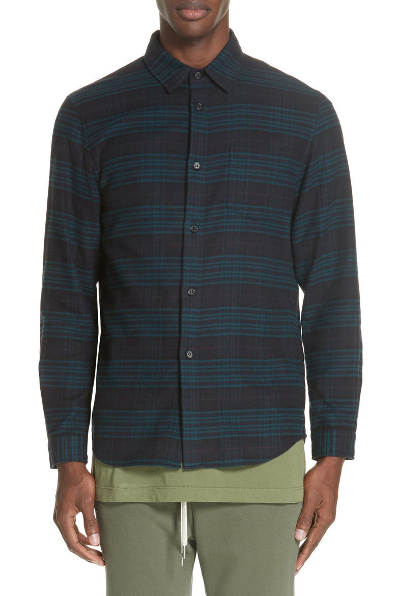 Plaid Flannel Shirt, Main, color, NAVY