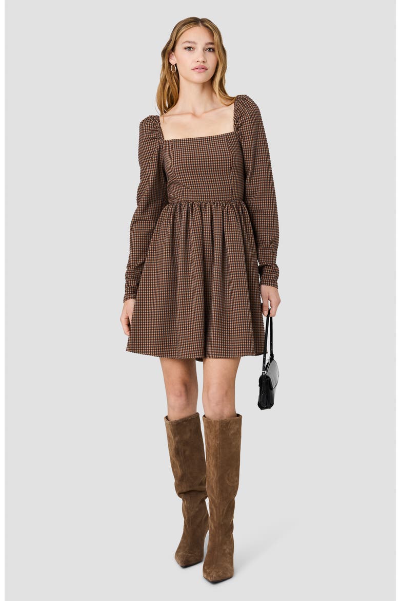 Diana Gingham Textured Balloon Sleeve Dress, Alternate, color, CHESTNUT BROWN MULTI