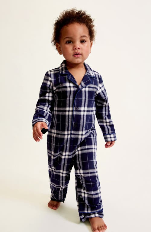 Petite Plume Oxford Tartan One-piece Brushed Twill Pajamas In Animal Print
