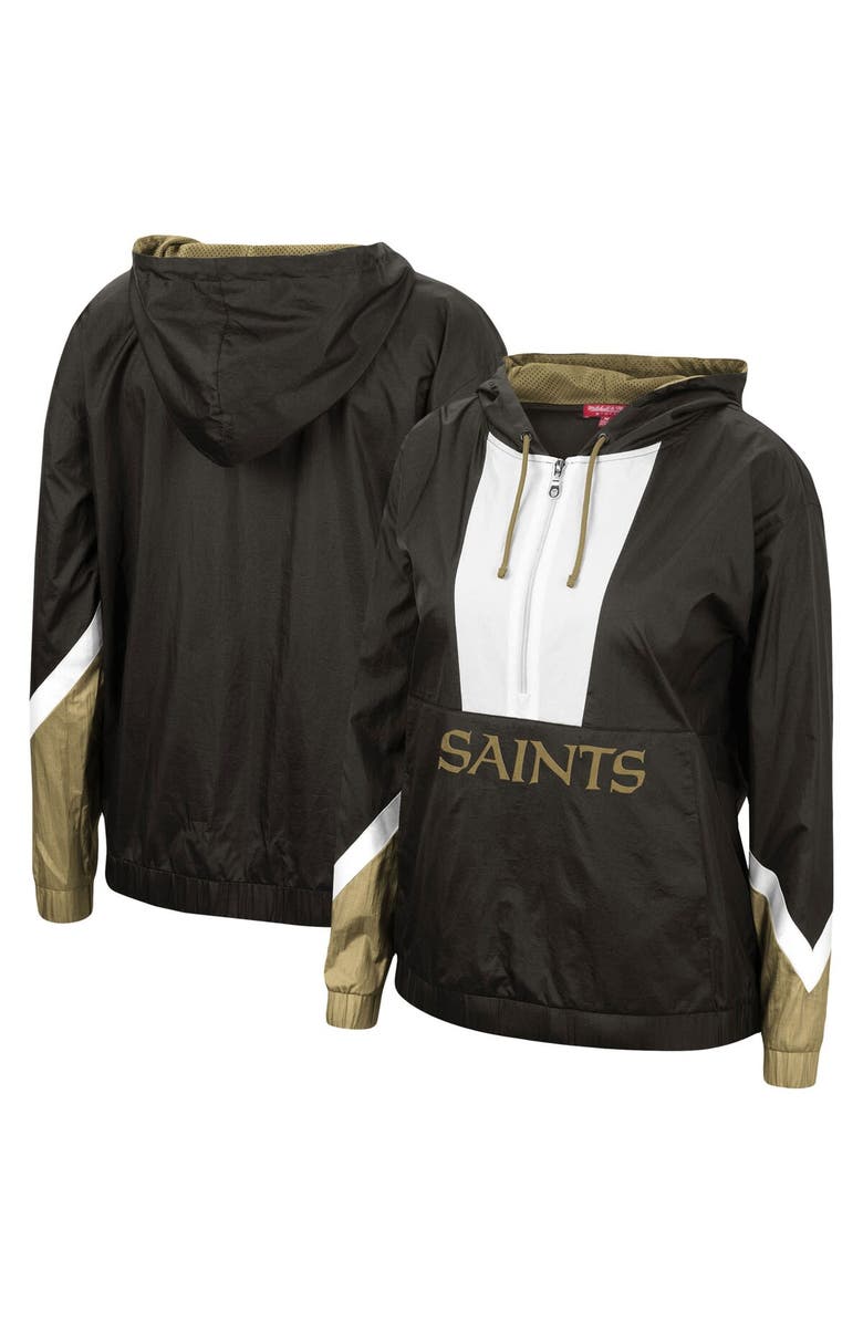 Mitchell & Ness Women's Mitchell & Ness Black New Orleans Saints Half-Zip Windbreaker Hoodie, Alternate, color,