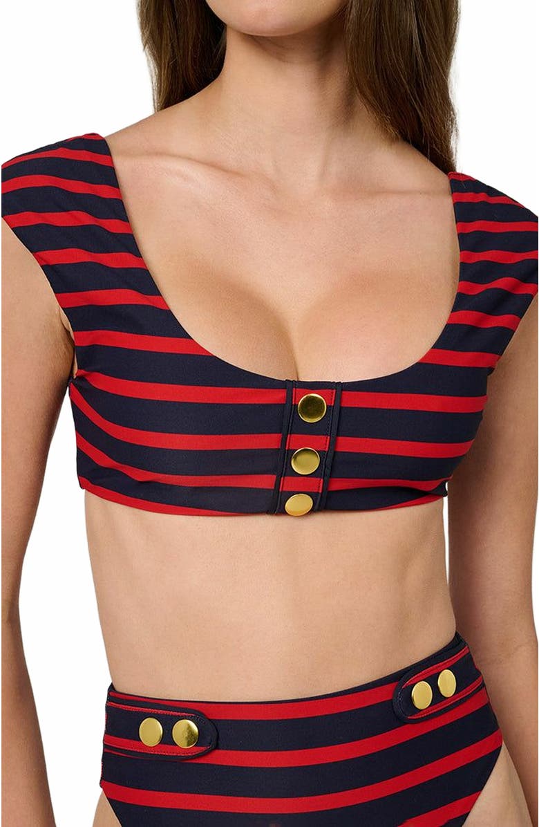 WeWoreWhat Off Shoulder Bikini Top, Alternate, color, Tr Red/Dk Navy