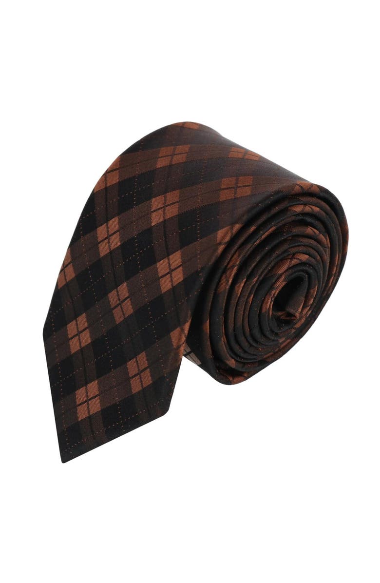 Trafalgar Digby Checkered Plaid Silk Necktie, Main, color, Brown