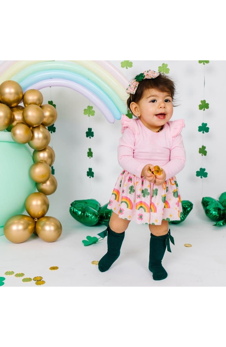 Sweet Wink Lucky Doodle St. Patrick's Day Long Sleeve Tutu Bodysuit, Alternate, color,