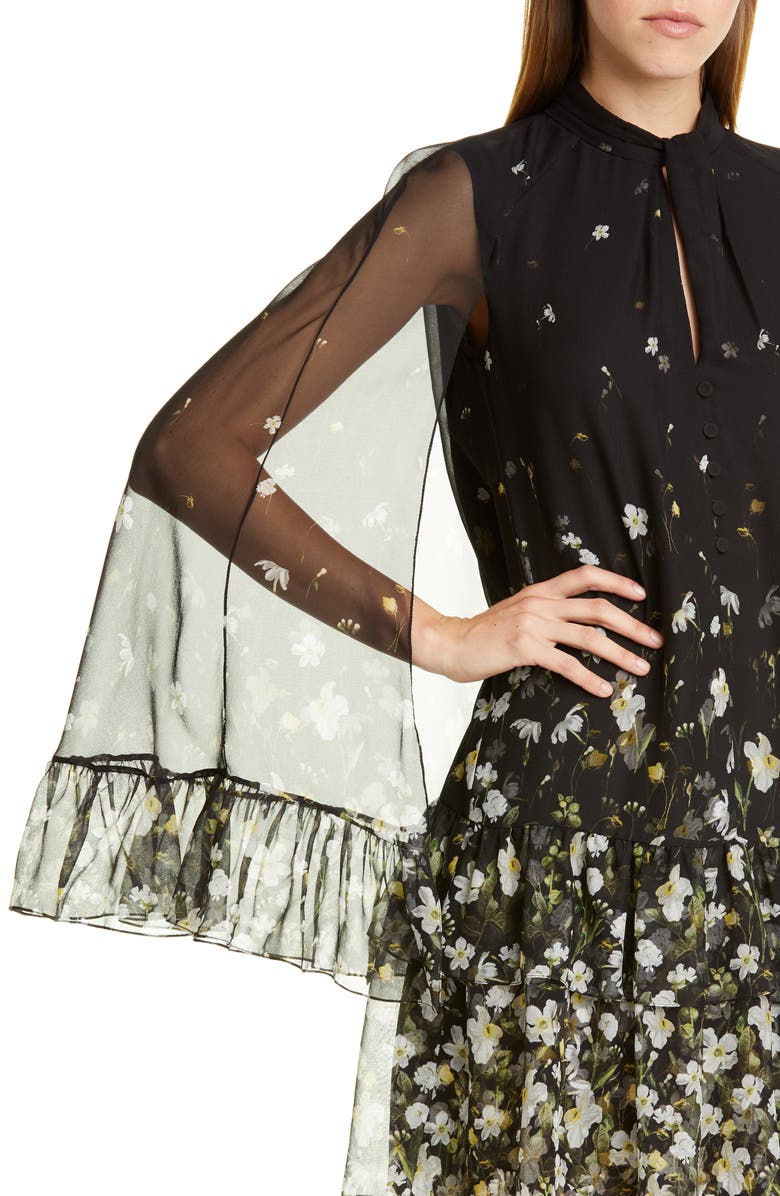 Erdem Floral Flounce Cape Sleeve Shift Dress, Alternate, color,