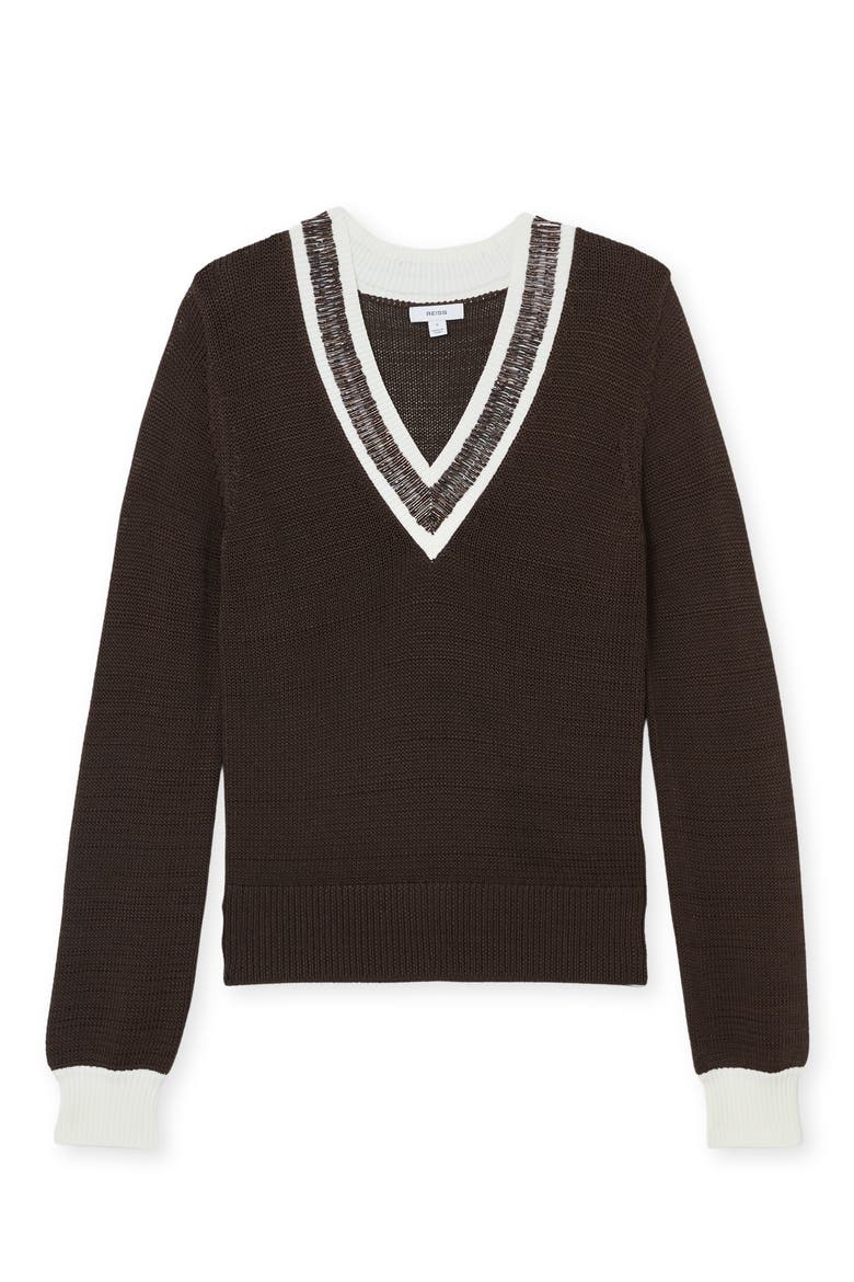 Courtney Beaded Contrast Trim Sweater, Alternate, color, CHOCOLATE BROWN