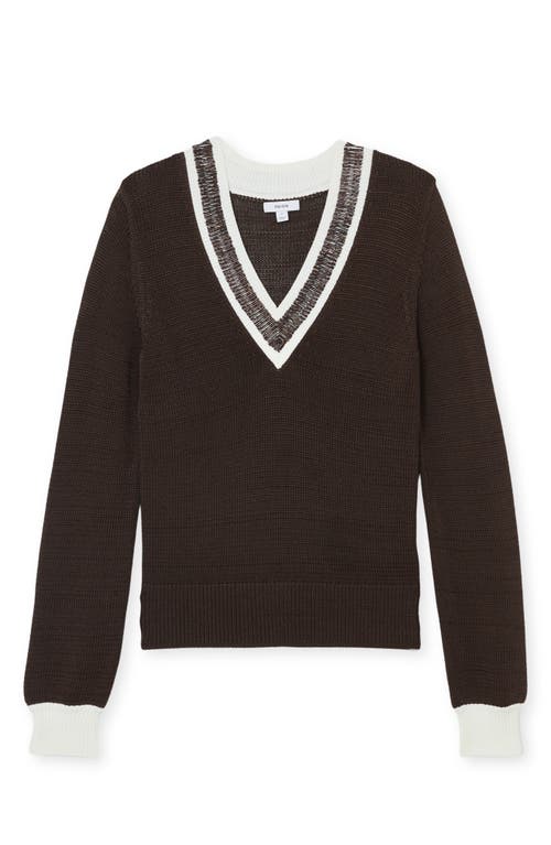Reiss Chocolate Brown Bead-detail V-neck Knitted Jumper In Black