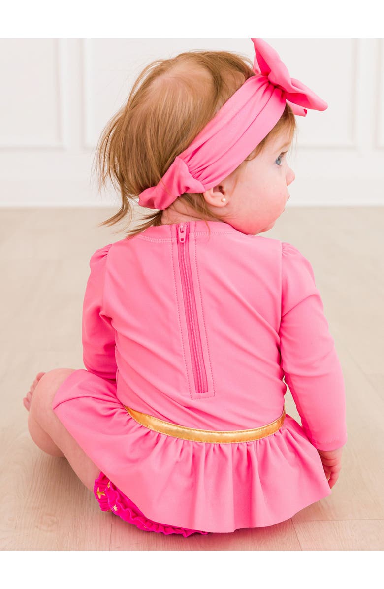 RuffleButts Baby Girls UPF50+ Princess Long Sleeve Bow Skirted One Piece Swimsuit, Alternate, color, Royal Pink Princess