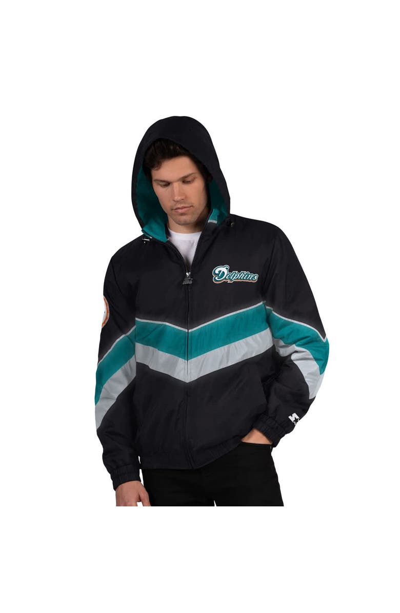 STARTER Men's Starter Black Miami Dolphins Thursday Night Gridiron Vintage Logo Full-Zip Hoodie, Main, color, Black