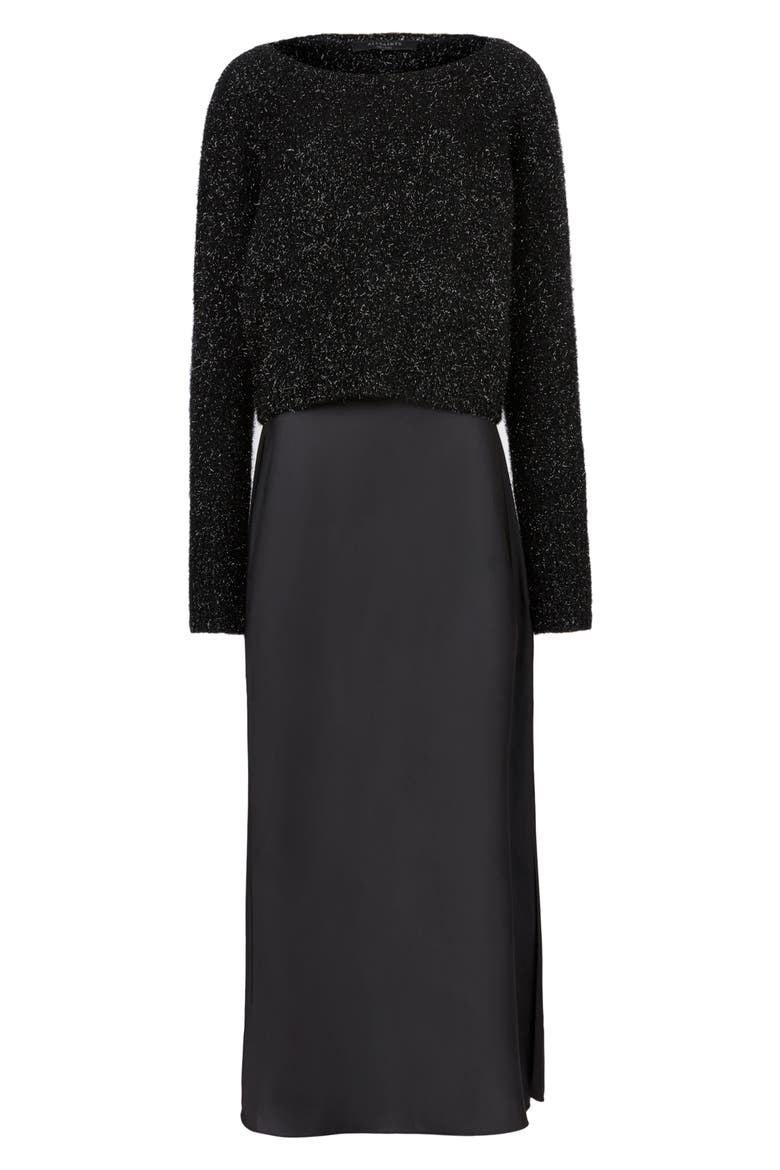 Rosetta Tinsel Two Piece Sweater & Slipdress, Alternate, color, BLACK