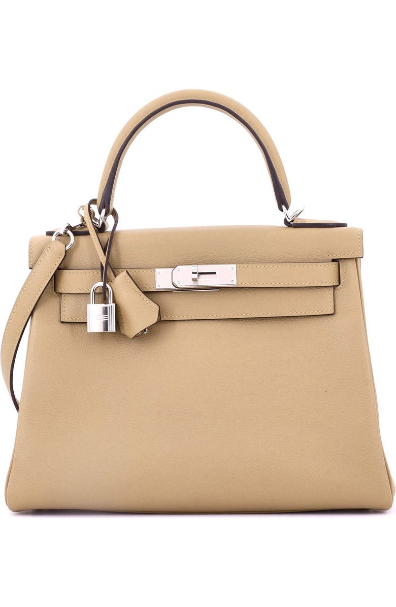 Pre-Owned Hermes Kelly Handbag Brown Evercolor with Palladium Hardware 28, Main, color, Poussiere