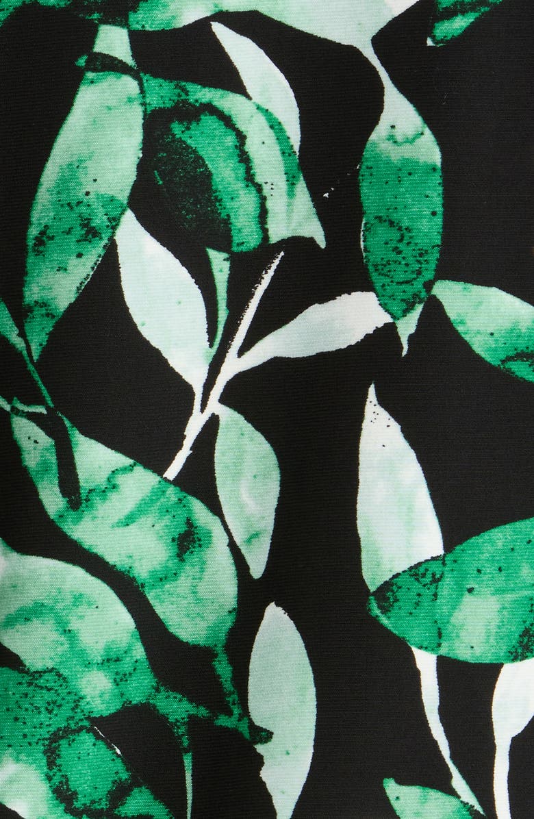 AK ANNE KLEIN Tropical Print V-Neck Tie Cuff Knit Top, Alternate, color, Anne Black Multi