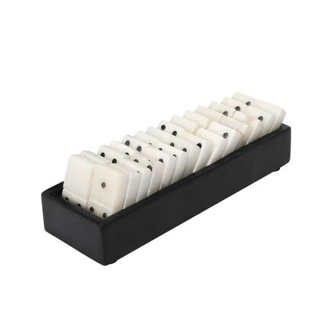 Handmade Alabaster Dominos in Soapstone Tray, Black and White