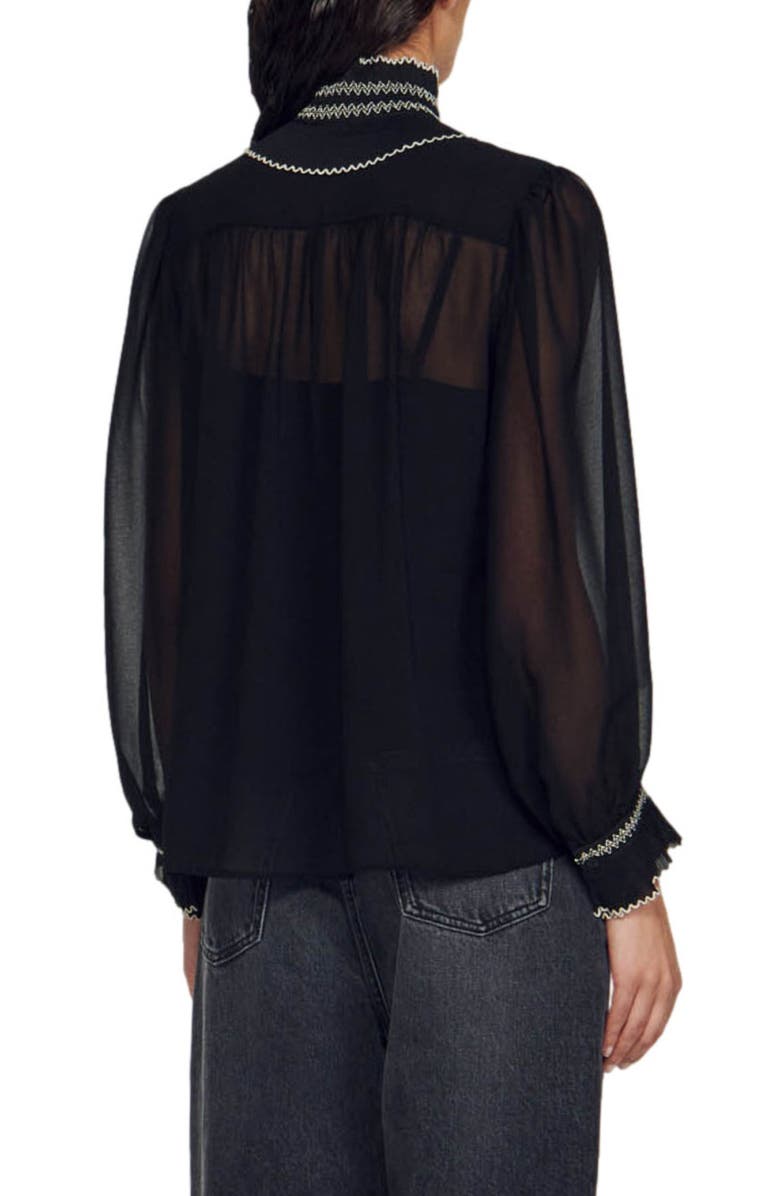 SANDRO Jacinthe Split Neck Blouse, Alternate, color, 