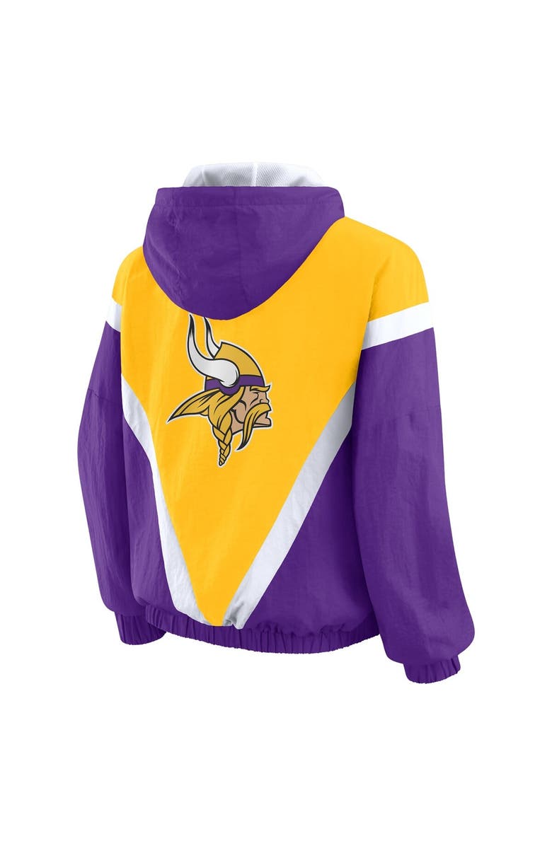 WEAR by Erin Andrews Women's WEAR by Erin Andrews Gold/Purple Minnesota Vikings Retro Crinkle Full-Zip Hoodie Windbreaker, Alternate, color, Gold