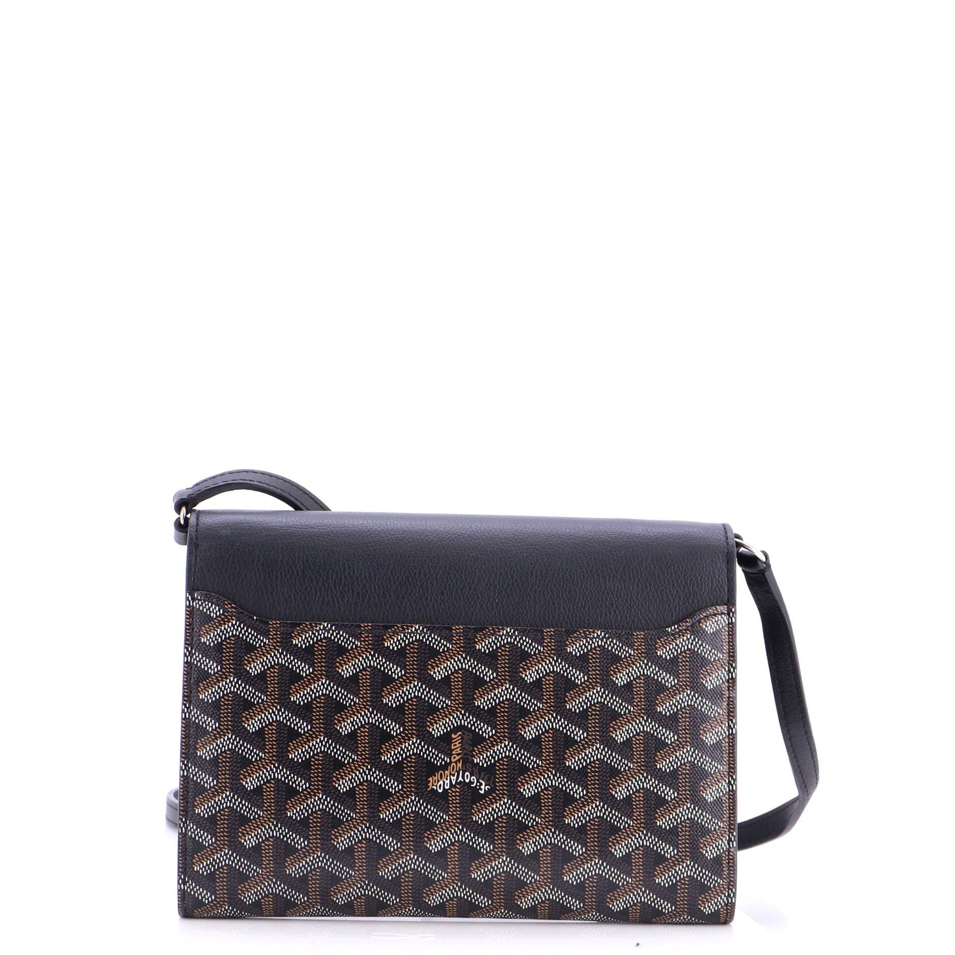 Pre-Owned Goyard Chypre Wallet on Strap Coated Canvas with Leather, Alternate, color, Black