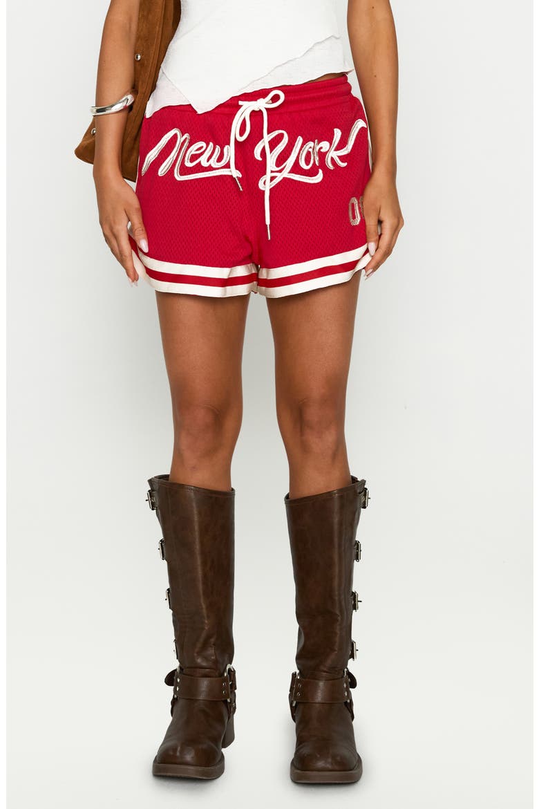 NY Trackstar Mesh Drawstring Shorts, Main, color, RED