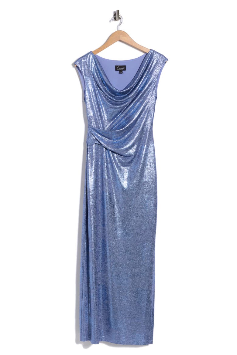 Metallic Cowl Neck Sleeveless Gown, Alternate, color, PERIWINKLE