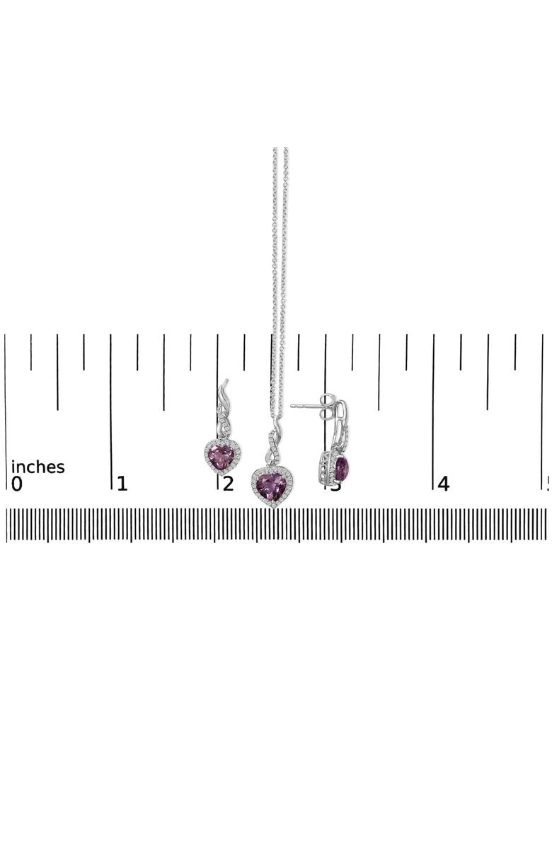 Haus of Brilliance Silver Heart Shape Purple Amethyst and White Sapphire Halo Earring Necklace Set, Alternate, color, White