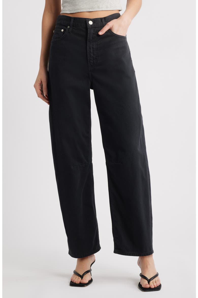 Miro High Waist Barrel Jeans, Main, color, WASHED BLACK