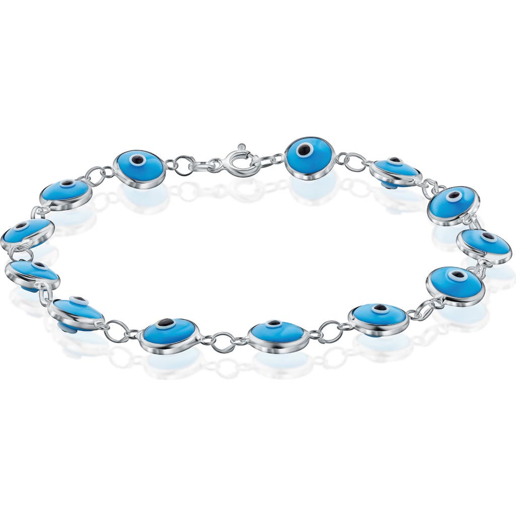 Best Silver Evil Eye Enamel Station Bracelet In Silver/light Blue