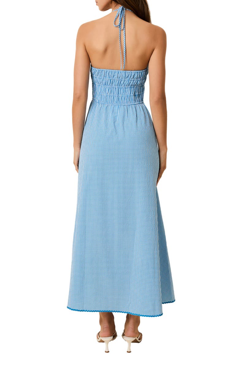 Solid & Striped Lolita Gingham Shirred Halter Seersucker Maxi Sundress, Alternate, color, Cosmic Blue Gingham