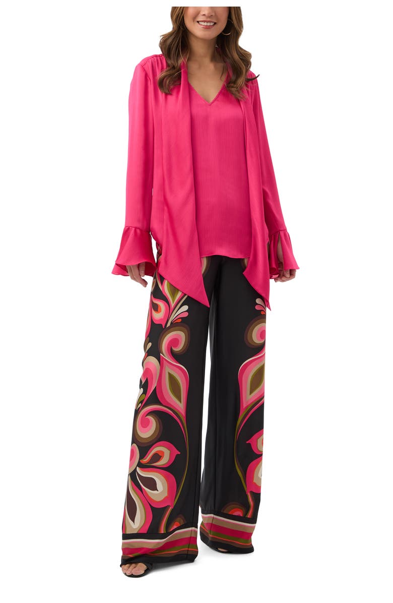 Trina Turk Alora Crinkle Georgette Tie Neck Top, Alternate, color, Forrest Rose