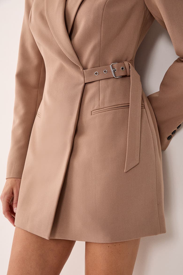 Shoulder Pad Blazer Dress, Alternate, color, Taupe