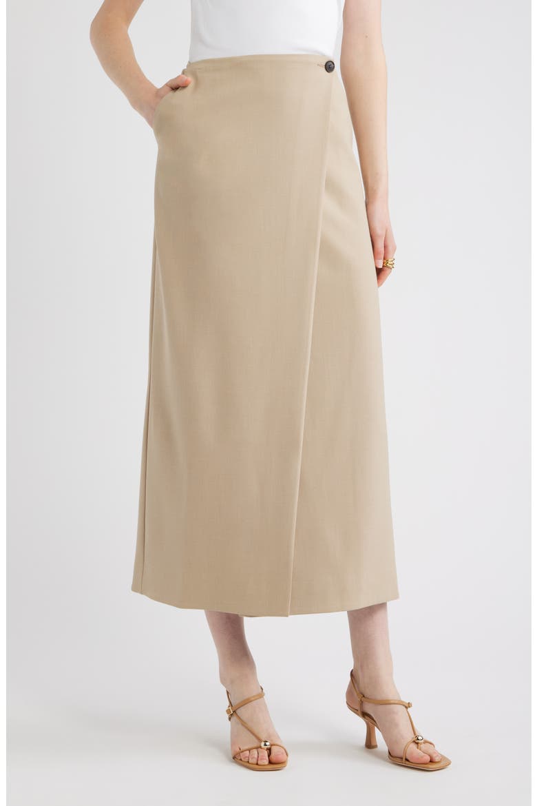 Wrap Midi Skirt, Main, color, BEIGE HUMUS