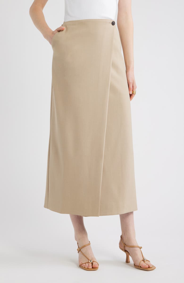 Nordstrom Wrap Midi Skirt, Main, color, Beige Humus