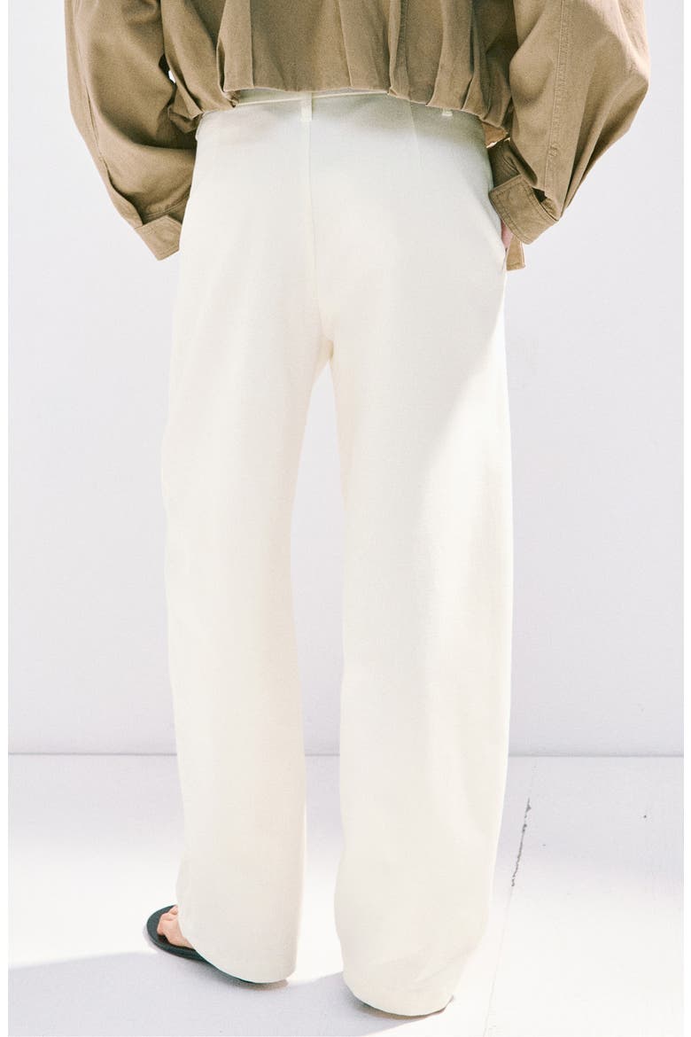 Asymmetrical Waistband Cotton Wide Leg Pants, Alternate, color, WHITE